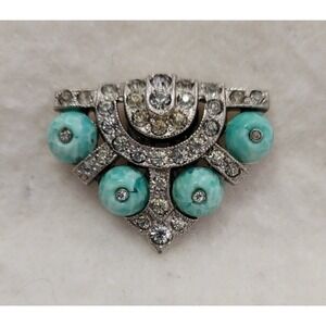 Vintage KTF Signed Trifari Pastel Molded Mint Glass Shoebuttons Dress Clip 1"